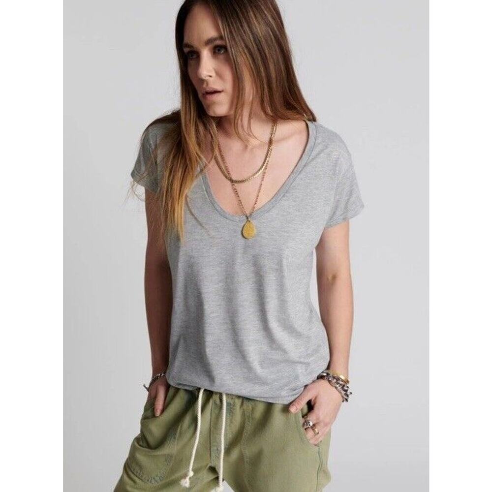 One Teaspoon Womens Grey Marl Scoop Neck Shirt Short Sleeve Size XL NWT $58